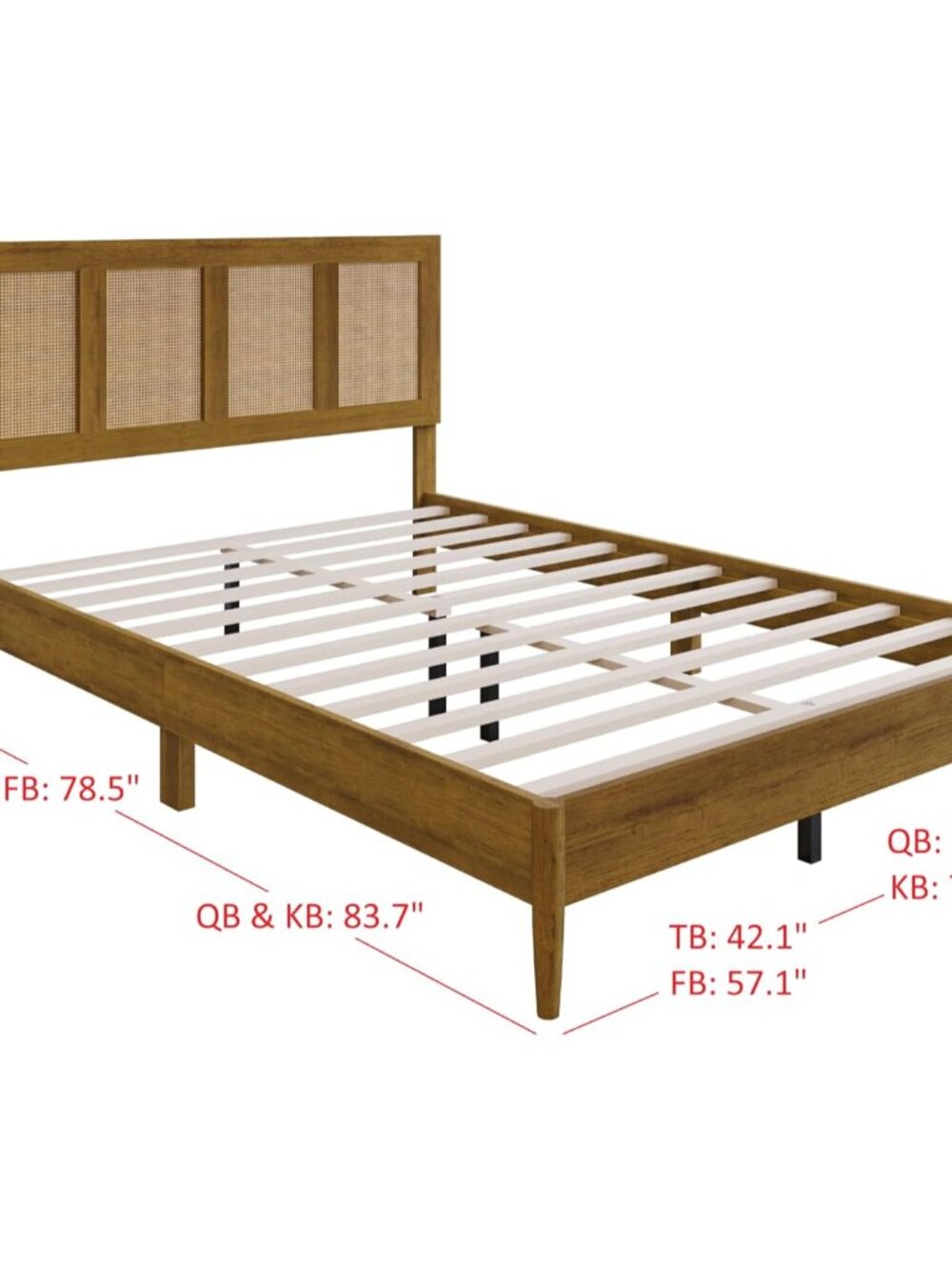Skokie Full Wood Platform Bed Frame with Rattan Accents – Rustic Solid Wood Desi - Picture 2 of 10